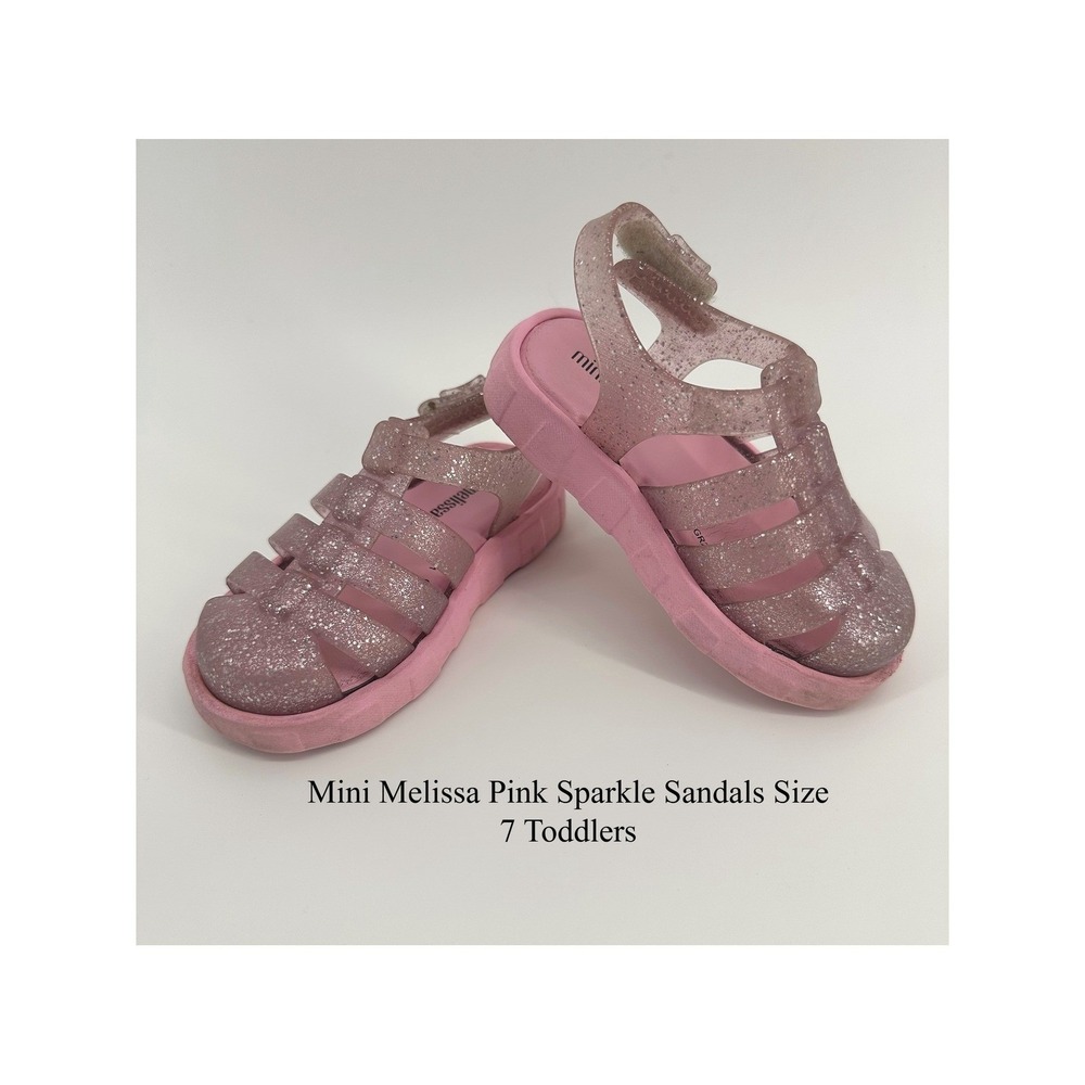 Mini Melissa Pink Sparkle Jelly Sandals Toddler Size 7 Vegan Glitter Shoes‎